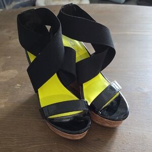 CL by Laundry Black and Yellow Platform Sandals